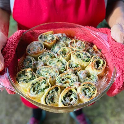 Spinach Stuffed Crespelle with Gorgonzola Sauce